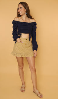 KIRA Ruched Off-Shoulder Top (Navy Blue)