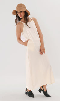ZADIE Linen Slip Midi Dress (Cream)