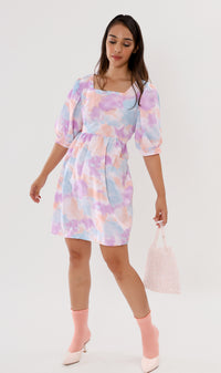 EFFIE Pastel Puff-Sleeve Dress (Purple)