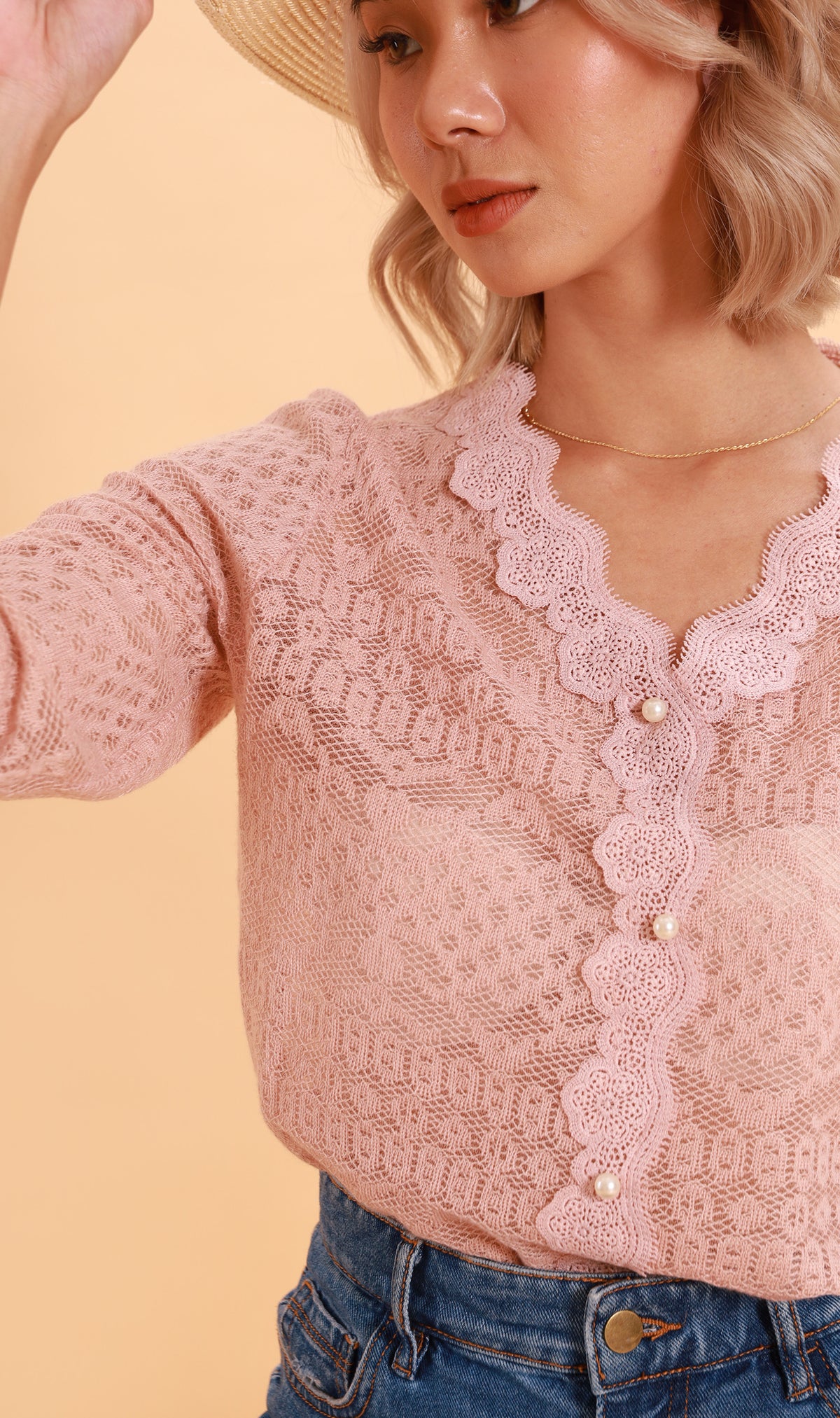 FRANCES Lace-Trimmed Top  (Blush)