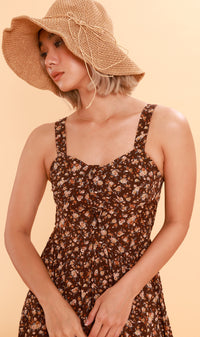 CRESSIDA Floral Lace-Up Midi Dress (Chocolate)