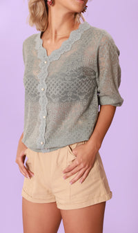 FRANCES Lace-Trimmed Top  (Pale Teal)