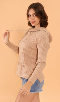 ALYSSA Textured Knit Hoodie (Mocha)