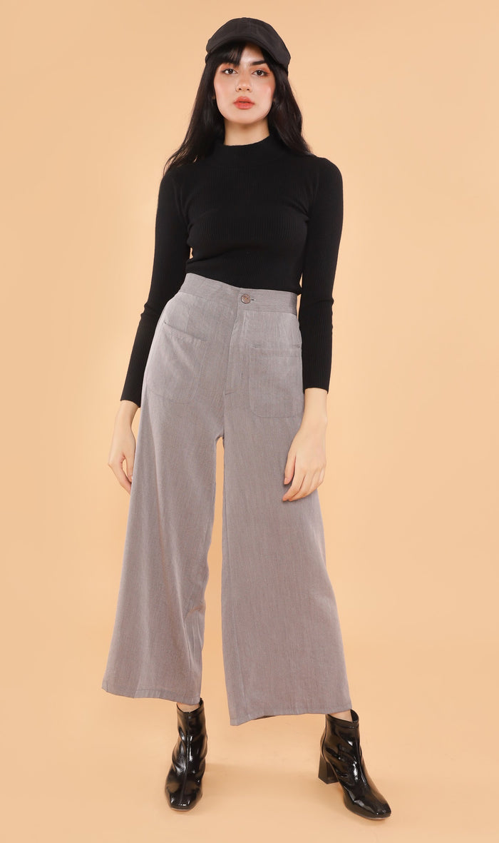 CLOVER Front-Pocket Flowy Pants (Grey)