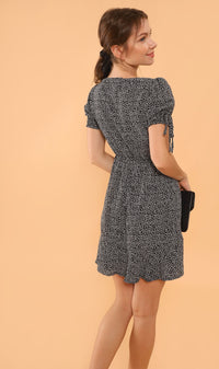 AMAYA Tie-Sleeve Printed Dress (Black)