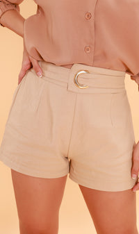 NATALIE Belt Accent Shorts (Latte)
