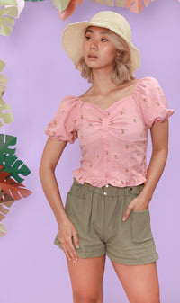 GEORGIA Ruched-Waist Shorts (Sage Green)
