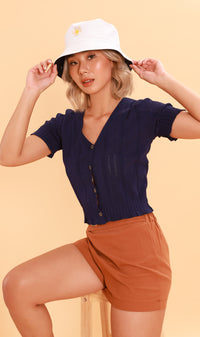 CAMILLE Button-Down Eyelet Cardi (Navy)