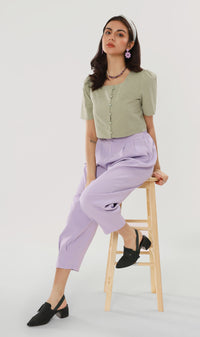 CHANTAL Buttoned Square-Neck Top (Avocado)