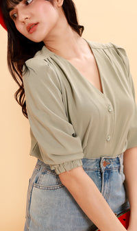 STELLA Button-Down Long-Sleeve Top (Sage)