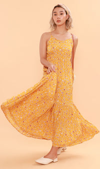 DAHLIA Floral Flowy Dress (Canary)
