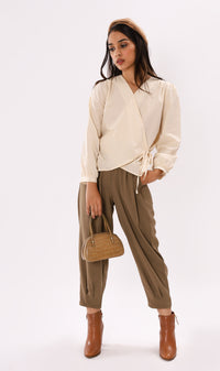 DESI Wrap-Front Long-Sleeve Top (Cream)