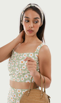 AMBER Cropped Floral Co-ord (Sage)