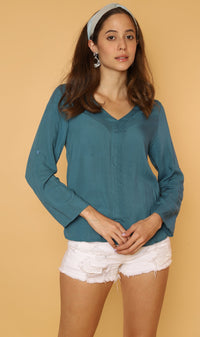 KALEI Long-Sleeve Tunic Top (Teal)