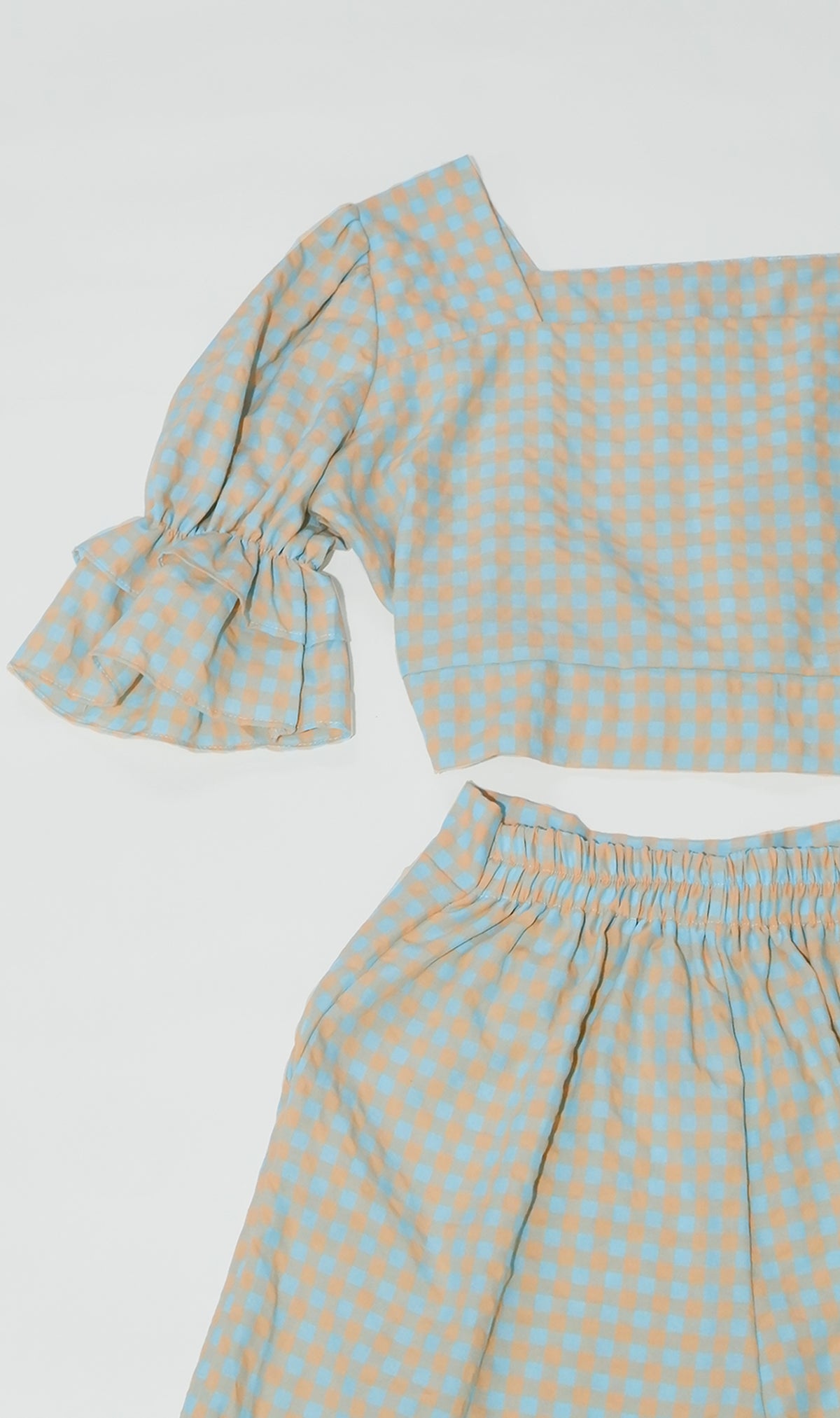 ZENNI Cropped Plaid Co-ord (Pastel Green)