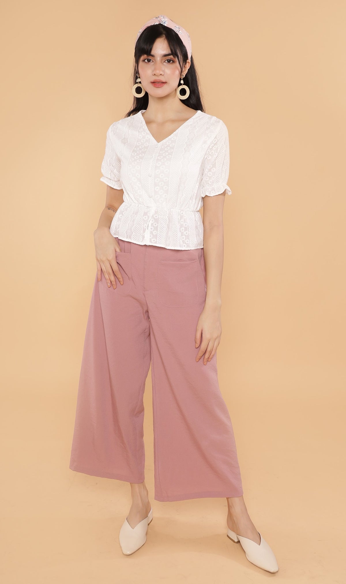 CYRA Embroidered Peplum Top (White)