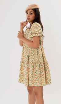 JADE Tiered Puff-Sleeve Dress (Pastel Green)