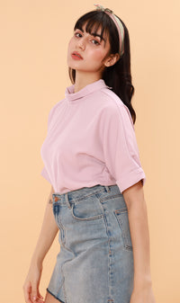 LIVIA Buttoned Mock-Neck Top (Taffy)