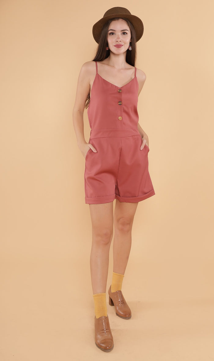 RHETT Spaghetti-Strap Romper (Dusty Rose)