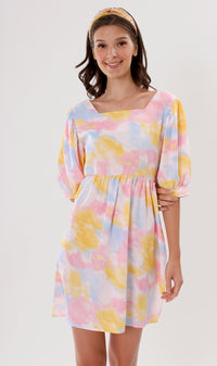 EFFIE Pastel Puff-Sleeve Dress (Yellow)