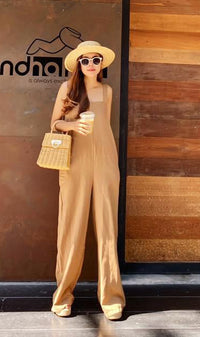 KHARI Linen Tie-Waist Jumpsuit (Mocha)