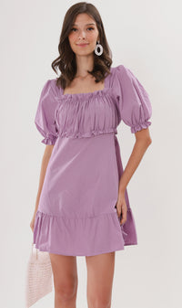 CLAUDETTE Ruched-Bust Ruffled Dress (Lilac)