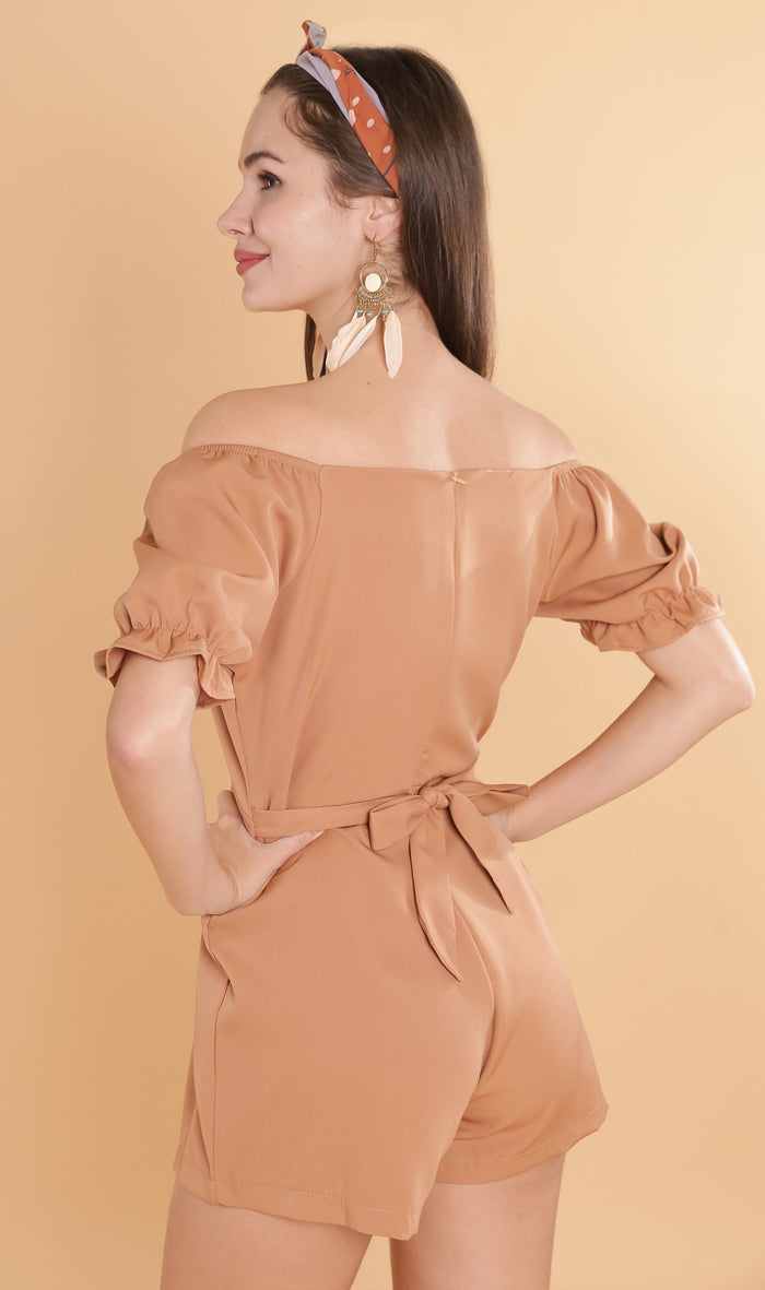 LULU Puff-Sleeve Romper (Mocha)