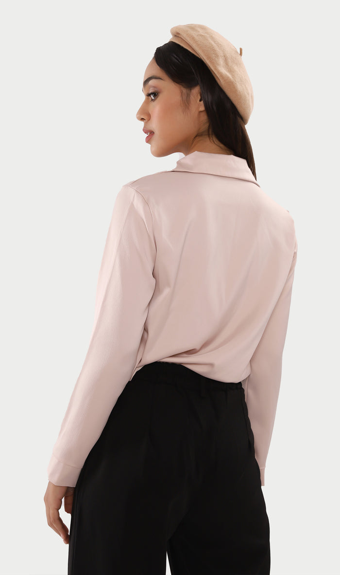 ELLIS Ruched-Front Collared Top (Champagne)