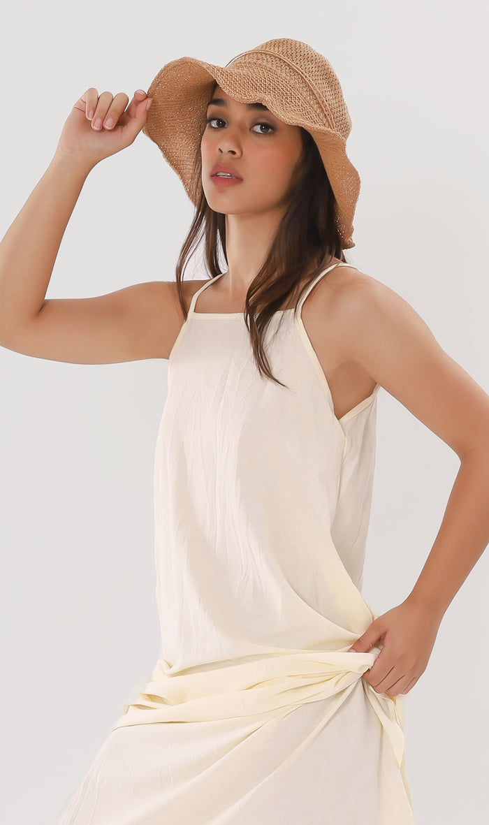 ZADIE Linen Slip Midi Dress (Cream)