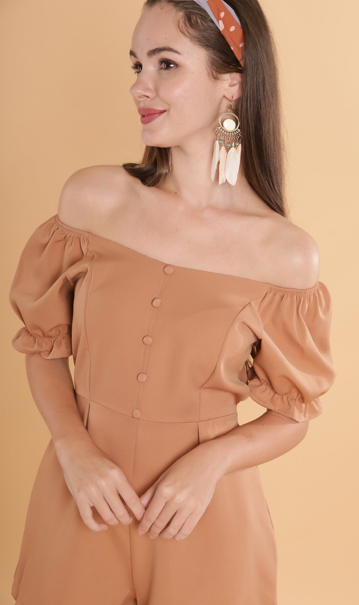 LULU Puff-Sleeve Romper (Mocha)