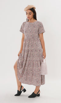 KORA Tiered Floral Maxi Dress (Cream)