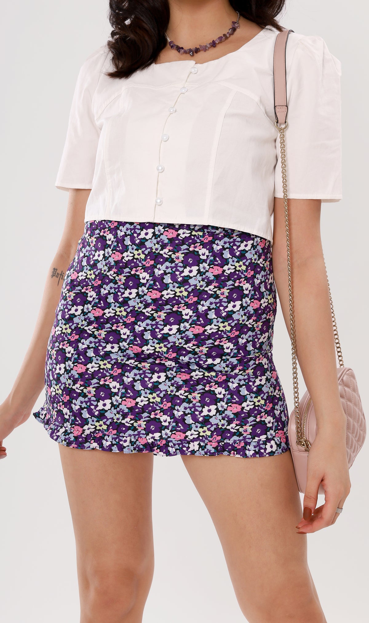 ZOLA Ruffled-Hem Floral Skirt (Purple)