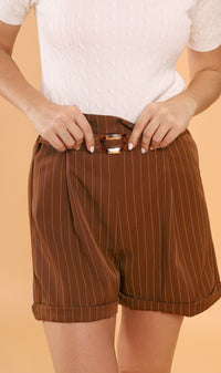 SIMONE Striped Bermuda Shorts (Russet Brown)