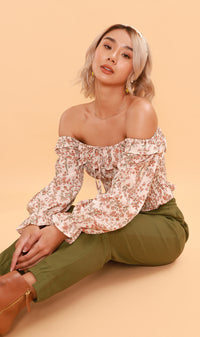 MARINA Long-Sleeve Frill Top (Cream)