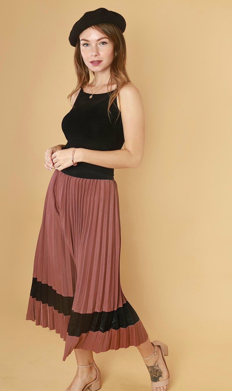 MERLOT Pleated Midi Skirt (Mauve Pink)