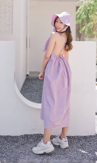 DEMI Open-Back Slip Midi Dress w/ Hat (Lilac)