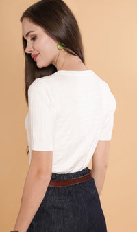 HAYES Crew-Neck Knit Top (White)