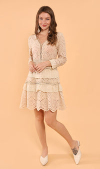 LUCIANA Tiered Eyelet Dress (Nude)