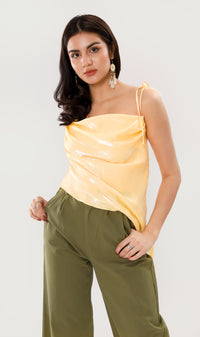 NADINE Ruched Tie-Strap Top (Yellow)