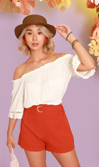 JULIEN Flared-Sleeve Off-Shoulder Top (White)