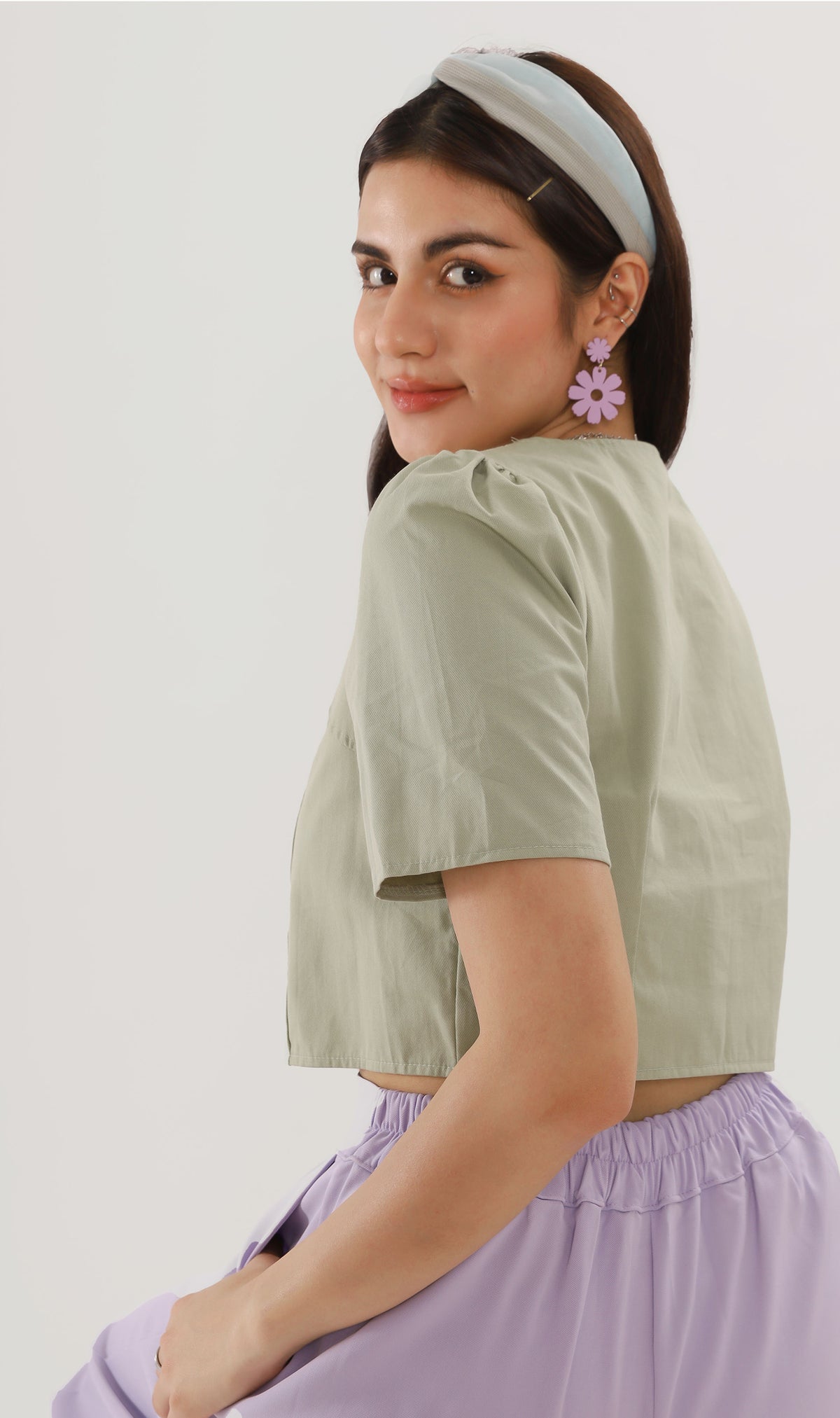 CHANTAL Buttoned Square-Neck Top (Avocado)