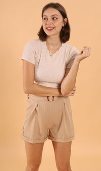 SIMONE Striped Bermuda Shorts (Latte Brown)