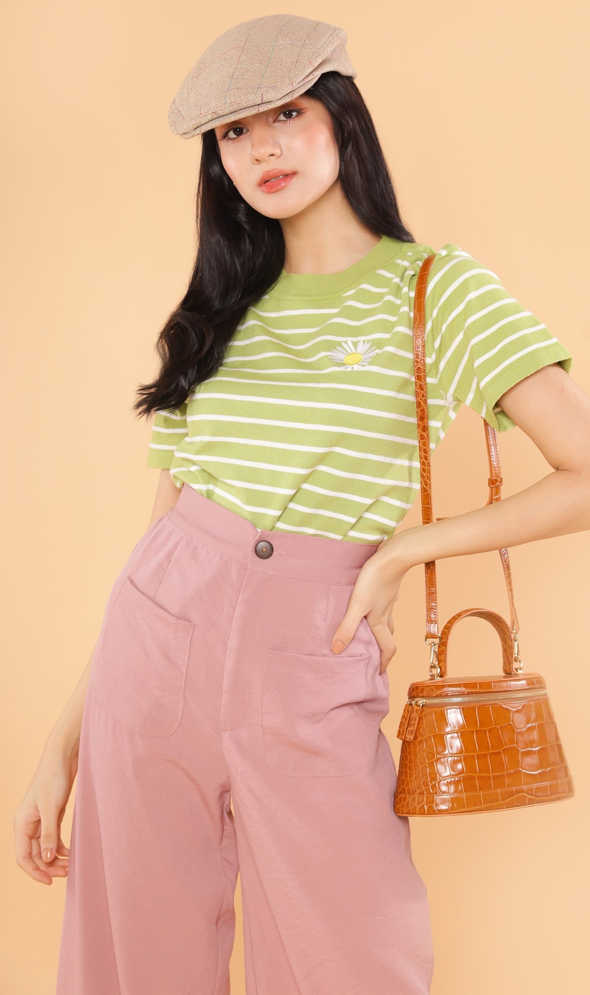 CLOVER Front-Pocket Flowy Pants (Pink)