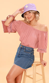 JULIEN Flared-Sleeve Off-Shoulder Top (Dusty Pink)