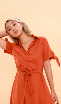 PEYTON Belted Button-Down Dress (Carrot)