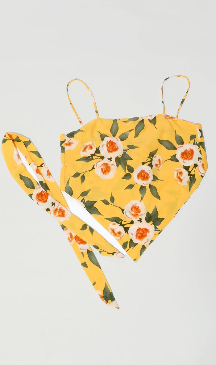 ZAYLEE Tie-Back Floral Cami w/ Scarf (Yellow)