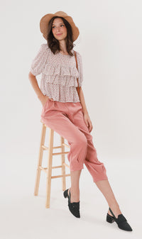 CASSIDY Ruffled-Front Chiffon Top (Cream)