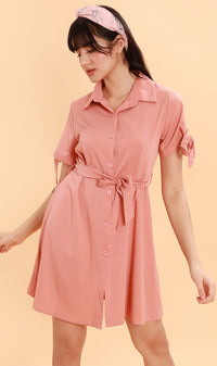 PEYTON Belted Button-Down Dress (Pink)
