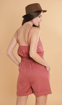 RHETT Spaghetti-Strap Romper (Dusty Rose)