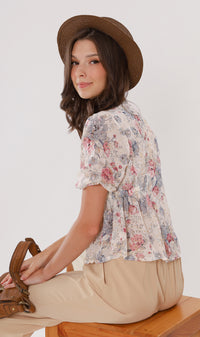 YNA Button-Down Embroidered Chiffon Top (Cream)